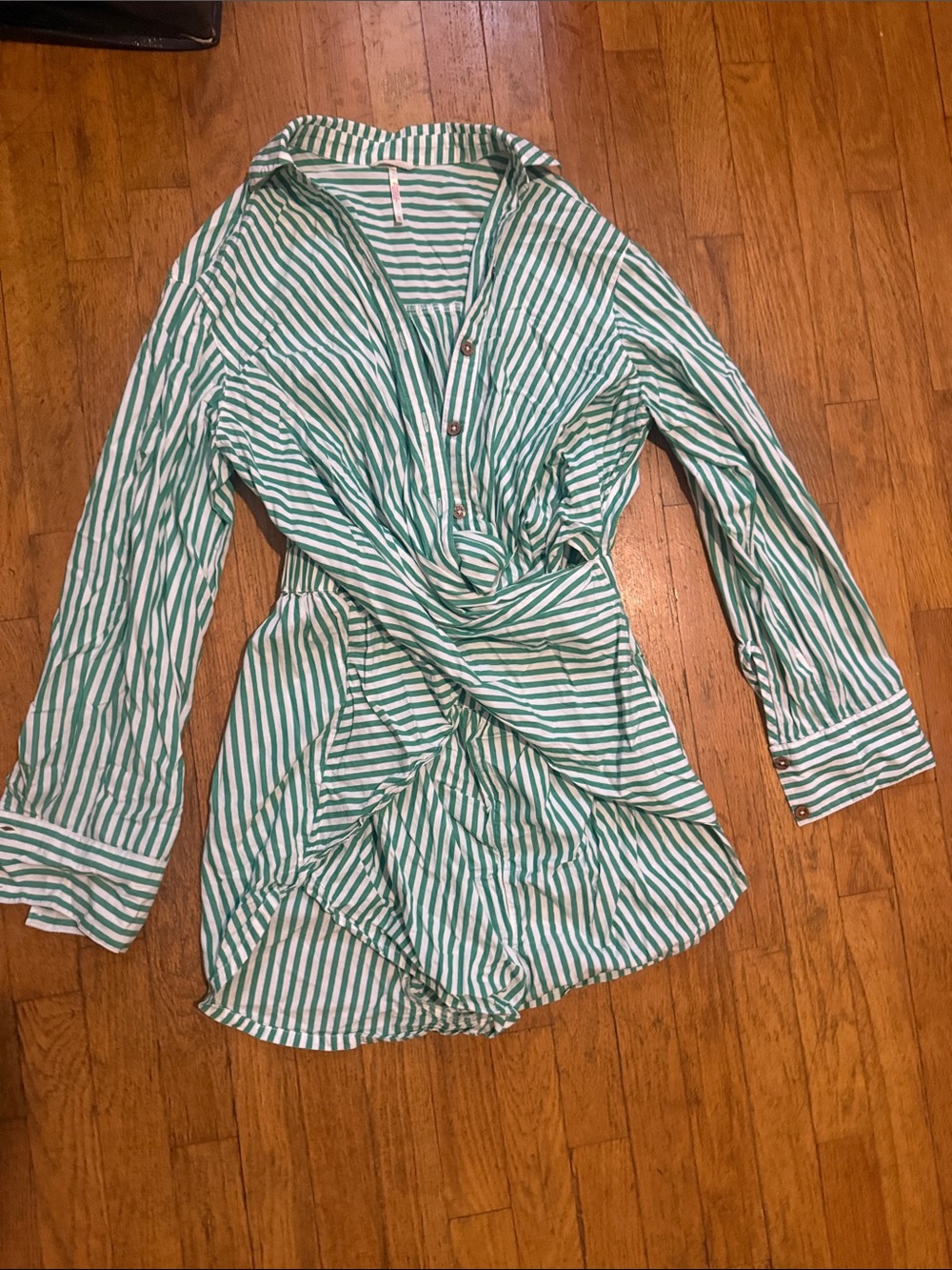 Free People Striped Green and White Twist-Front Women's Romper